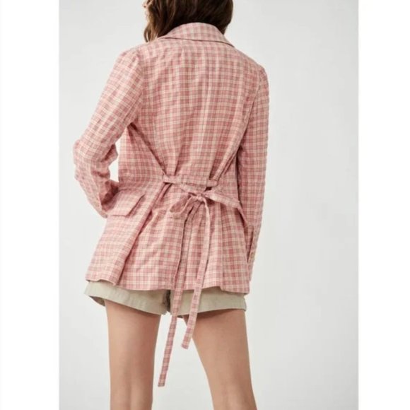 NWT Free People Olivia Gingham Blazer Pink Size Small - Picture 5 of 13